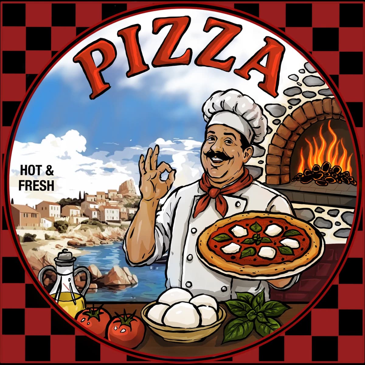 Margherita sleeve: the pizzaiolo in front of the wood-fired oven